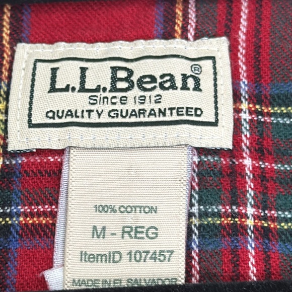 LL bean red green blue plaid midi nightgown size M half button granny fannnel - Picture 10 of 10